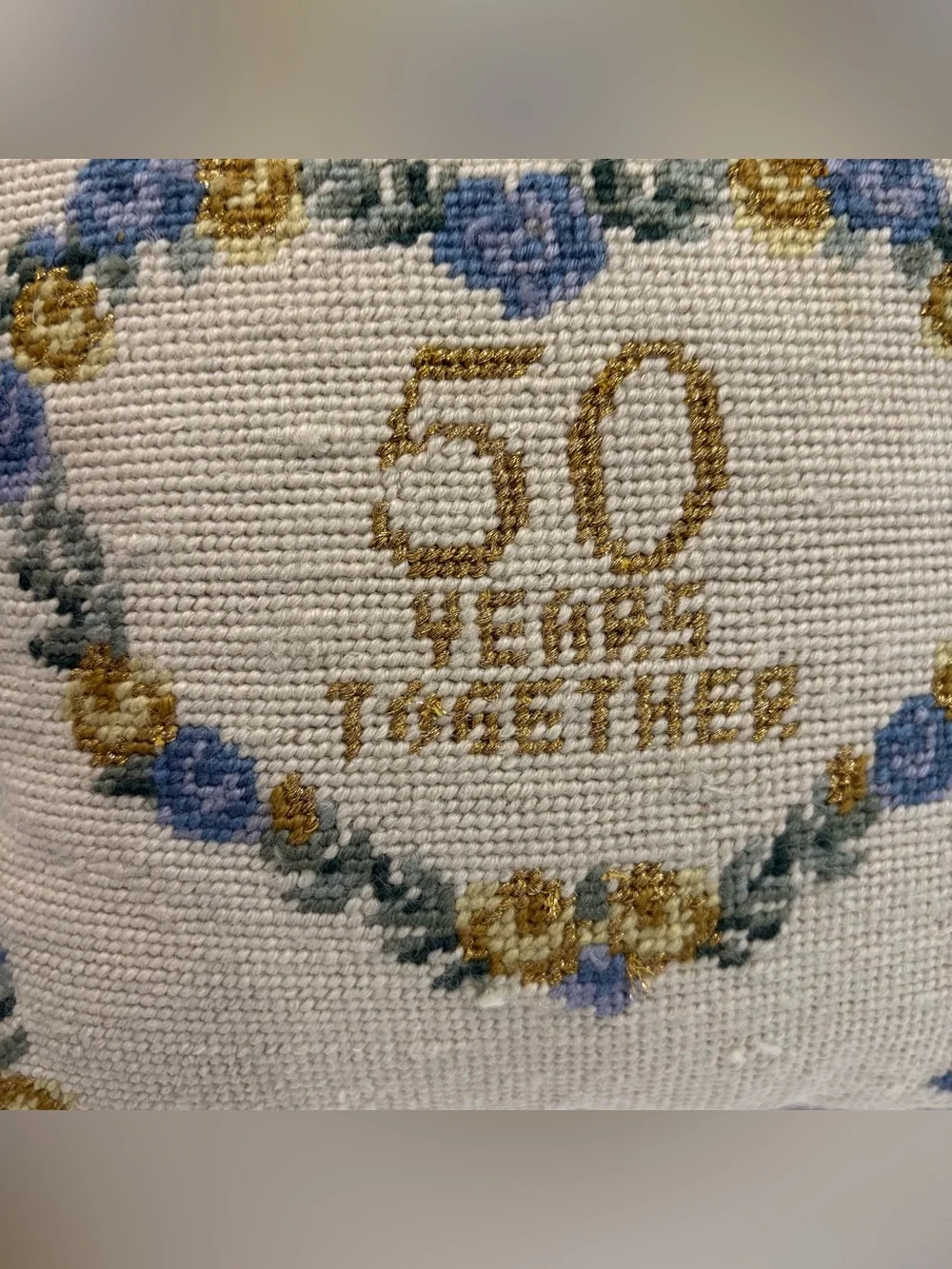 Vtg Lillian Vernon Needlepoint Floral Throw Pillow 50 Years Together Velvet Wool